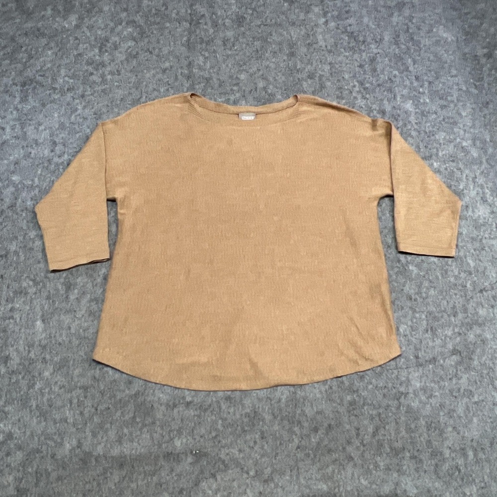 Chicos Sweater Womens M1 Beige Boat Neck 3/4 Sleeve‎ Lightweight Pullover Shirt